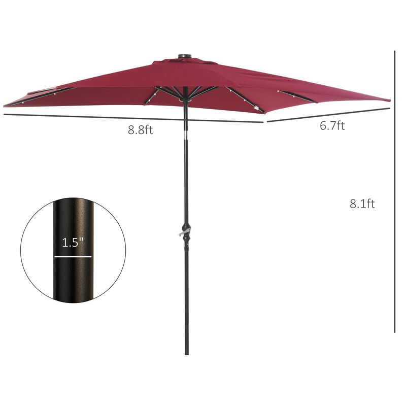 Red Outdoor Canopy: 9ft Solar LED Patio Umbrella