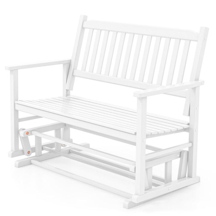 Hivvago 2 Seats Outdoor Glider Bench with Armrests and Slatted Seat-White