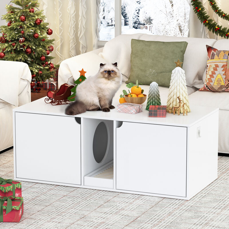 FUFU&GAGA Modern Cat House Furniture, (43.3”W x 16.9”D x 20.5”H), White