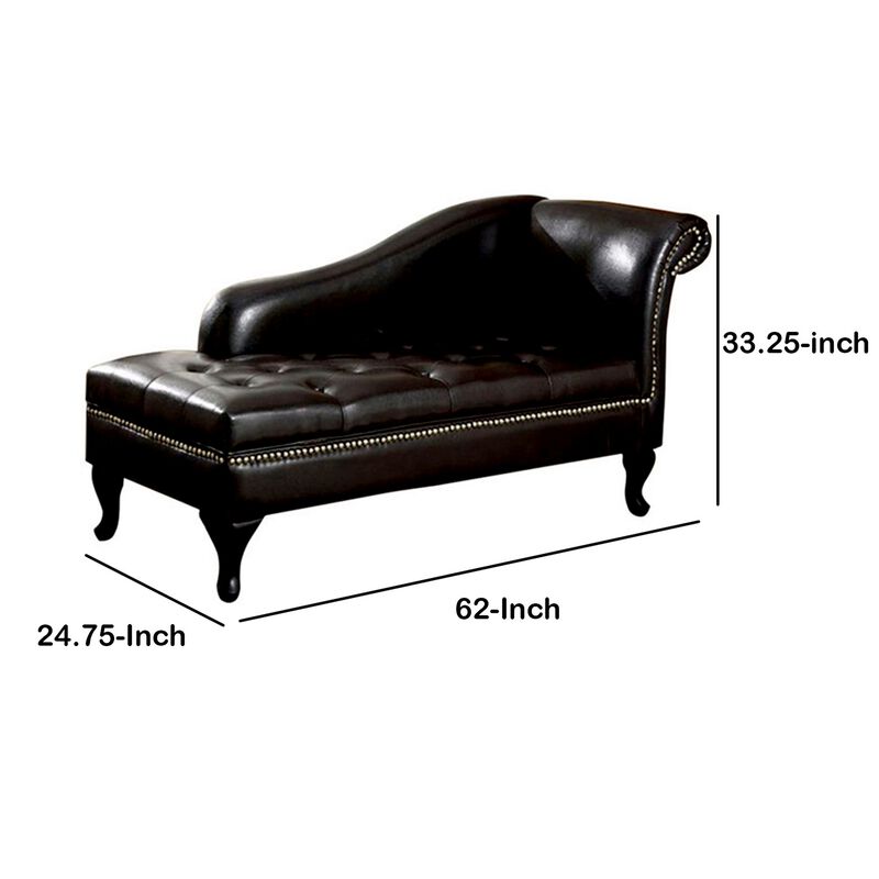Glorious Contemporary Leatherette Storage Chaise, Black-Benzara