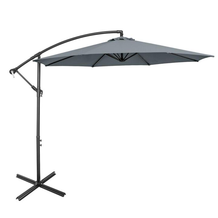 Hivvago 10 Feet Offset Umbrella with 8 Ribs Cantilever and Cross Base