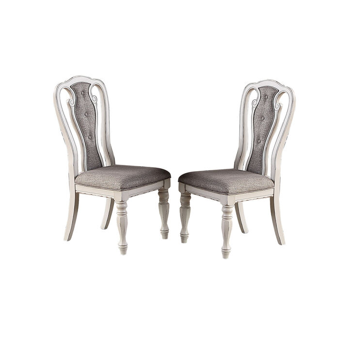 Light Grey Fabric Upholstery Dining Chair, Vintage White, Set Of 2