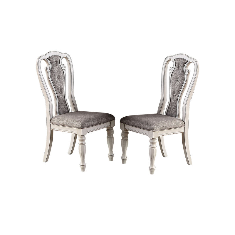 Light Grey Fabric Upholstery Dining Chair, Vintage White, Set Of 2