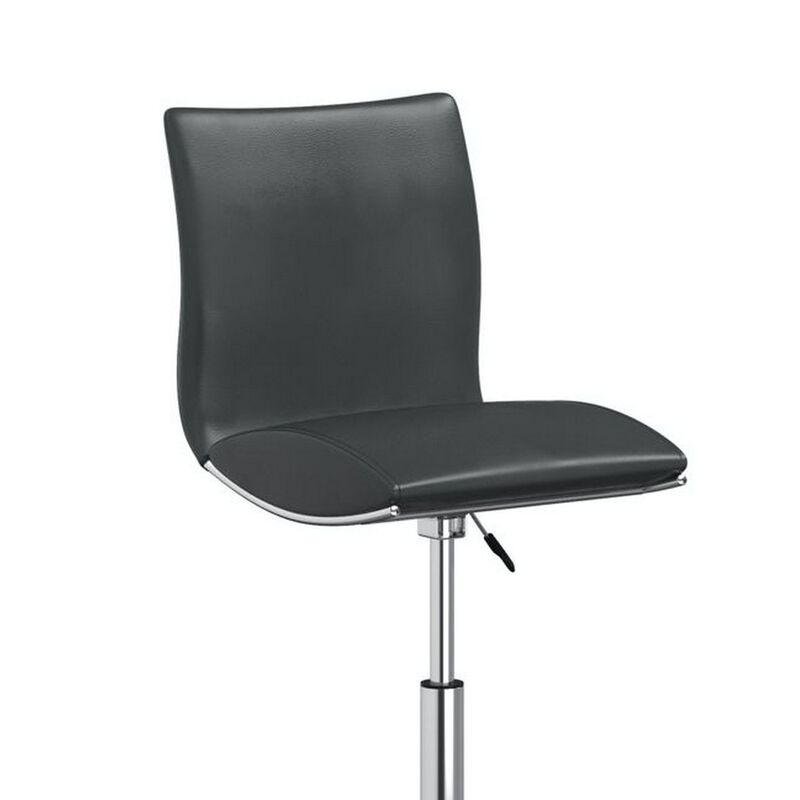 Deko 26-31 Inch Adjustable Height Barstool Chair, Set of 2, Chrome, Gray Faux Leather - Benzara