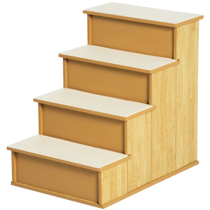Natural Pet Steps: 4-Tier Wood Dog Stairs with Cushioned Cover
