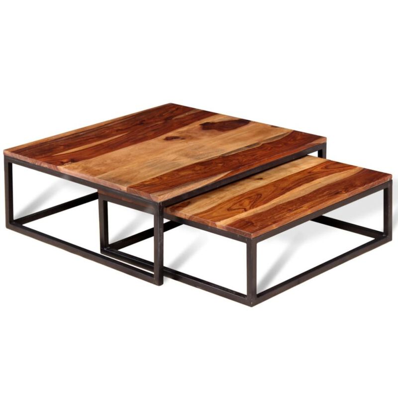 vidaXL Two Piece Nesting Coffee Table Set Solid Sheesham Wood