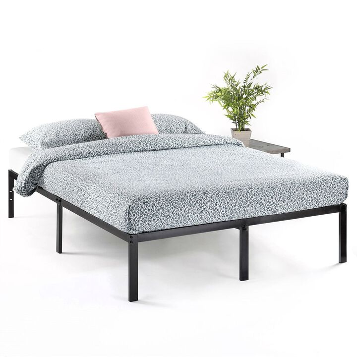 Hivvago Queen size Sturdy Black Metal Platform Bed Frame with Headboard Attachments