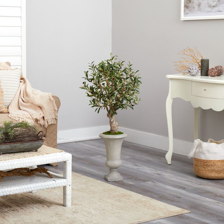 Hivvago 3.5 Feet Olive Artificial Tree in Sand Colored Urn