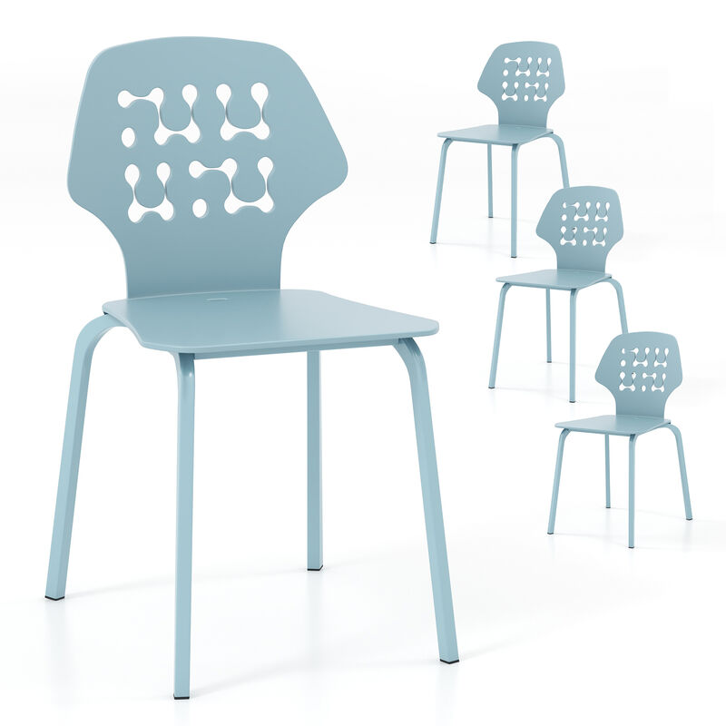 Set of 4 Metal Dining Chair with Hollowed Backrest and Metal Legs