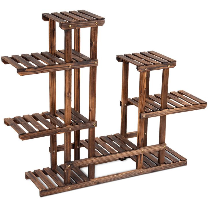 6 Tier Wooden Shelf Storage Plant Rack Stand - Brown