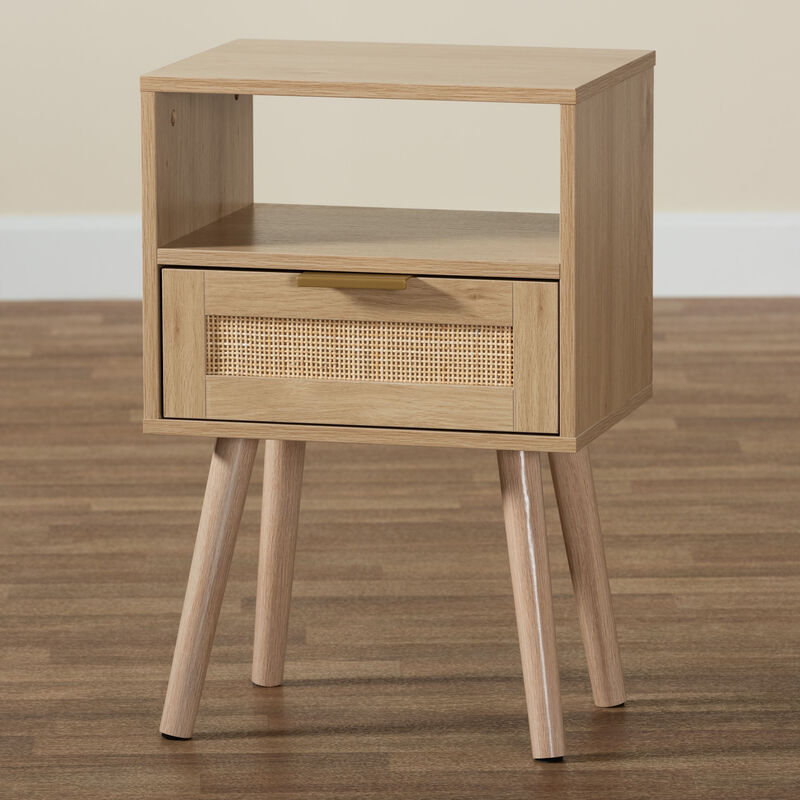 Baxton Studio Emmett Mid Century Modern Light Brown Finished Wood 1 Drawer End Table
