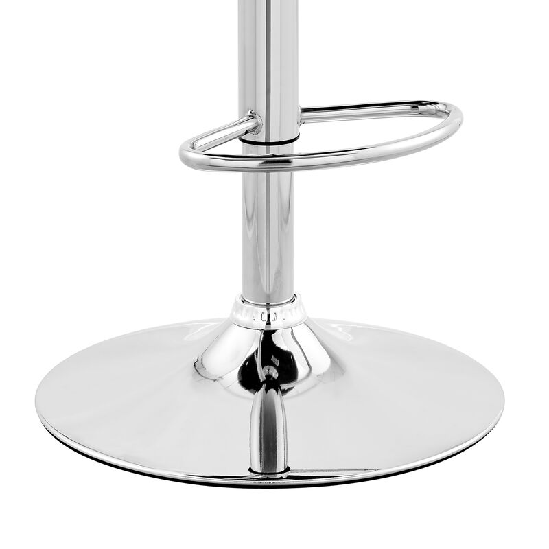 Faux Leather and Metal Adjustable Bar Stool, Cream and Silver-Benzara