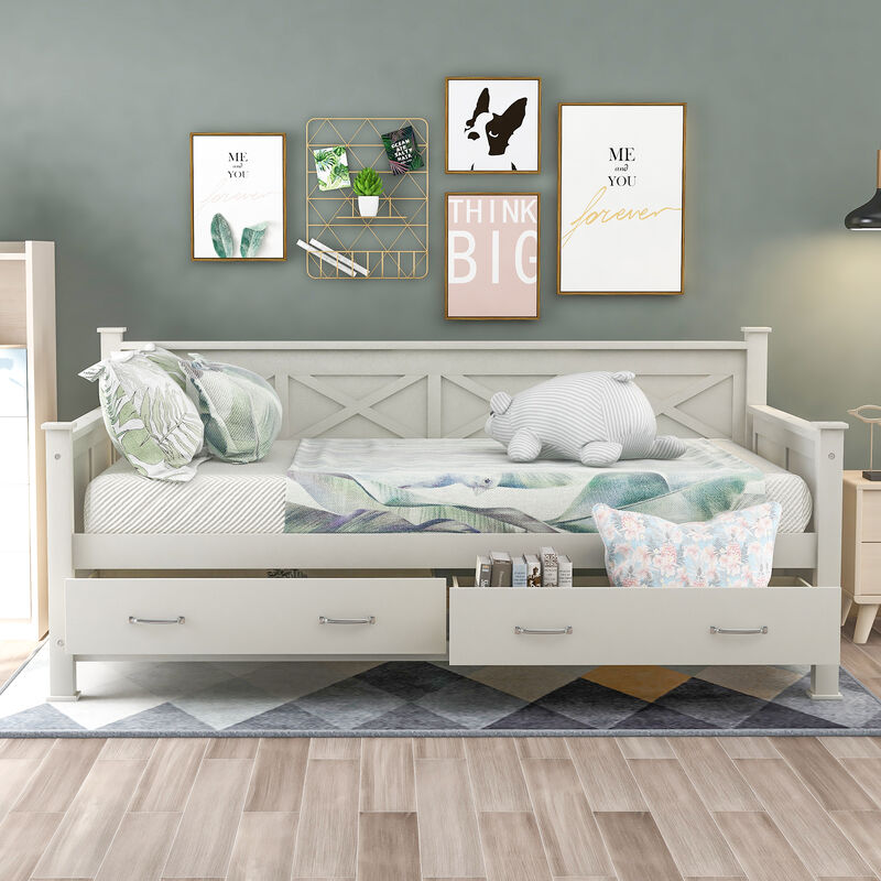 Merax Wooden Modern and Rustic Casual Style Daybed Bed