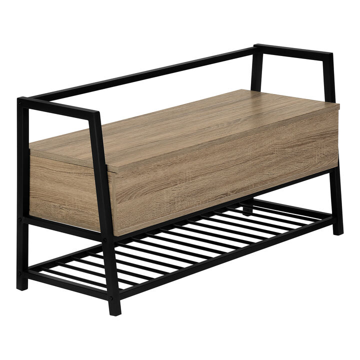 Monarch Specialties I 4501 Bench, Entryway, Hallway, Storage, 42" Rectangular, Metal, Laminate, Brown, Black, Contemporary, Modern