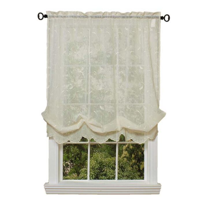 Habitat Hathaway Scroll Motif Embroidery Balloon Curtain - 54x63", Cream