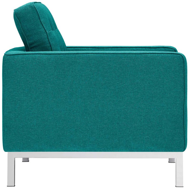 Modway Loft Upholstered Fabric Mid-Century Modern Accent Arm Lounge Chairs in Teal - Set of 2