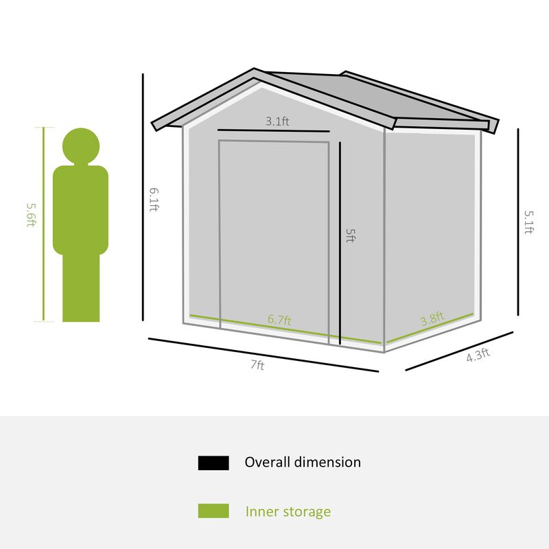 Green Garden Storage: 7'x4' Steel Shed with Sliding Doors & Vents