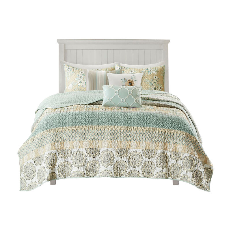 Gracie Mills Alvarado 6-Piece Reversible Cotton Quilt Set with Throw Pillows