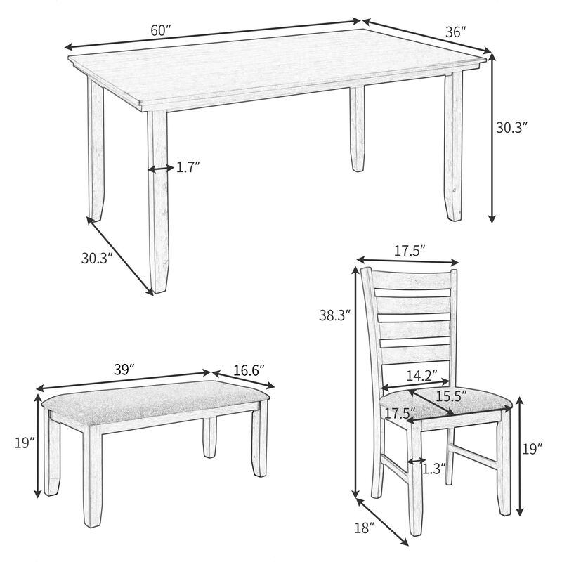 Merax Dining Room Table and Chairs with Bench, Set of 6