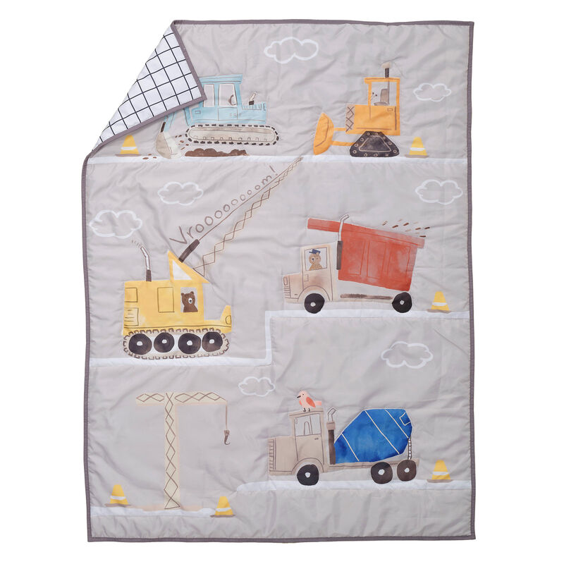 Bedtime Originals 4-Piece Construction Zone Gray/Navy/White Toddler Bedding Set