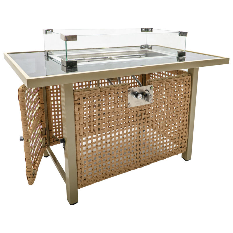 Merax 60000 BTU Rectangular Open Weave Wicker Fire Pit with Glass Wind Guard