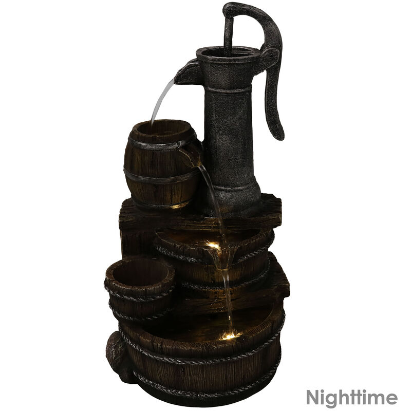 Sunnydaze Cozy Farmhouse Pump/Barrel Water Fountain with LED Lights - 23 in