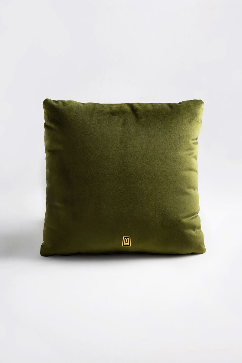 LLAMA Hand Embroidered Decorative Pillows in Olive Green Velvet by ANDEAN, Set of 2, In Stock