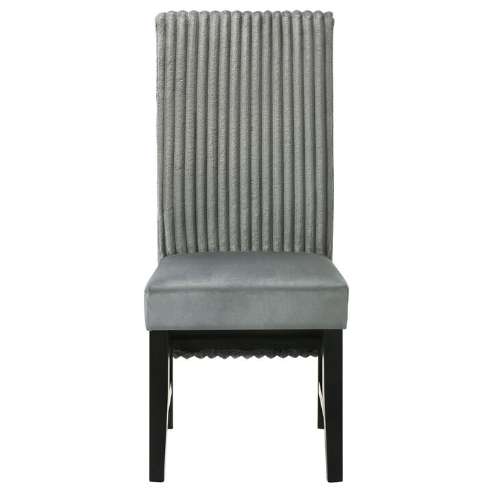 Ranna Dining Chair Set of 2, Gray Velvet Foam Cushions, Hardwood - Benzara