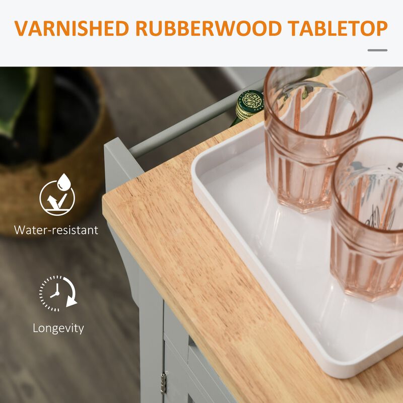 Gray Kitchen Assistant: Rolling Island with Rubber Wood Top and Storage