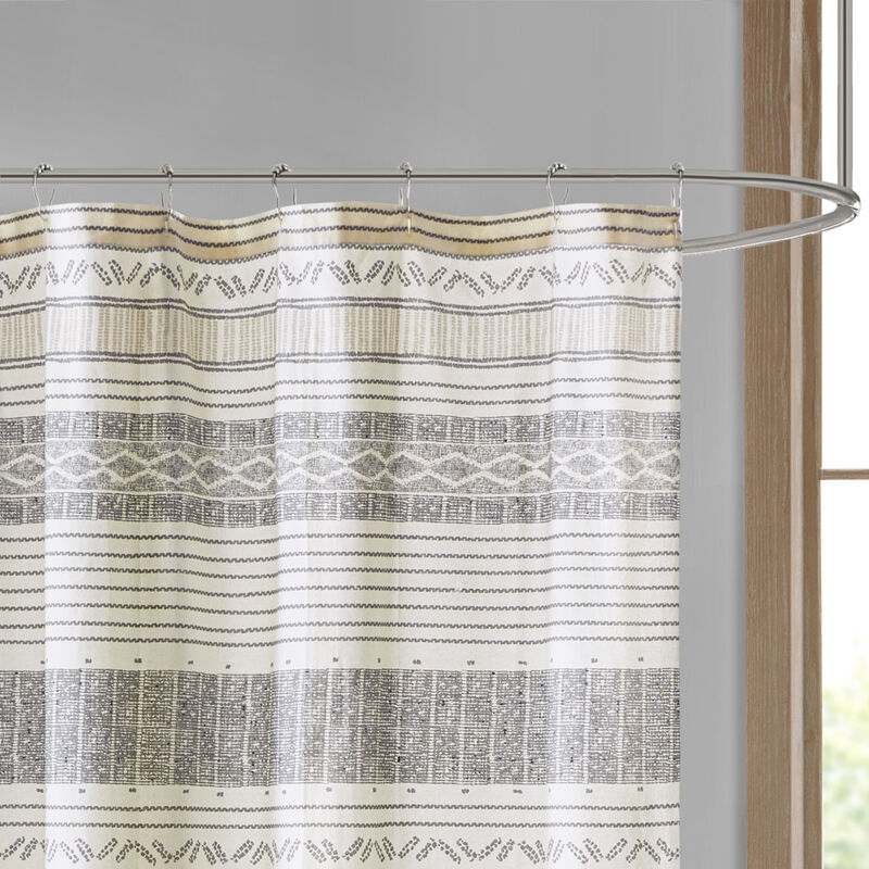 Gracie Mills Belinda Striped Cotton Shower Curtain with Tassel