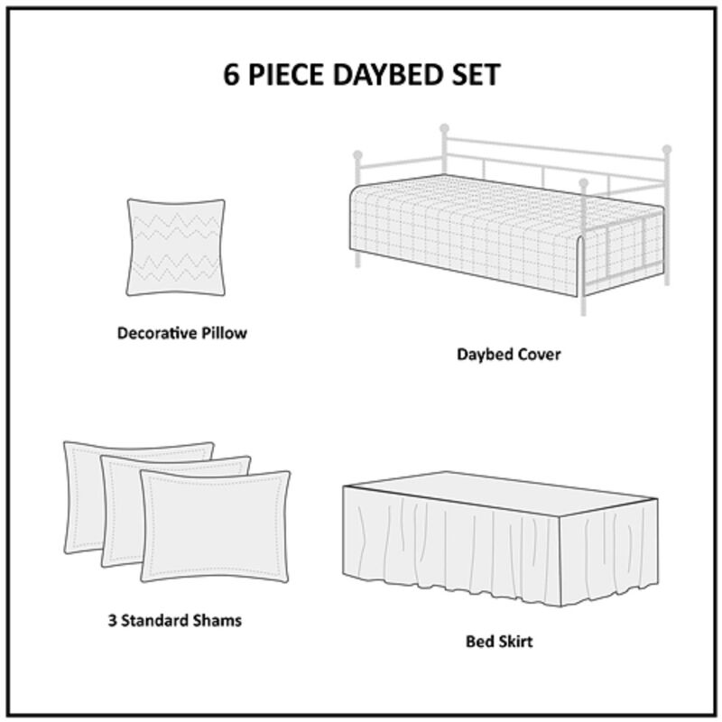 Scalloped Edge 6-Piece Farmhouse Daybed Cover Set – Quilted Seafoam Bedding
