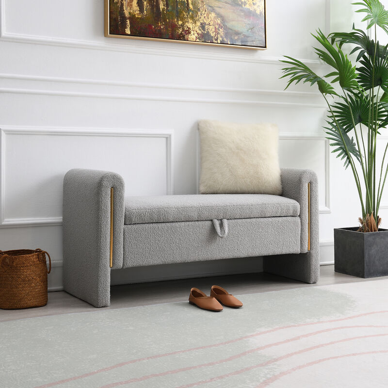 Merax Modern Teddy Bench with Arms and Storage