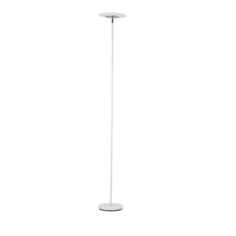 Floor Lamp with Adjustable Torchiere Head and Sleek Metal Body, White-Benzara