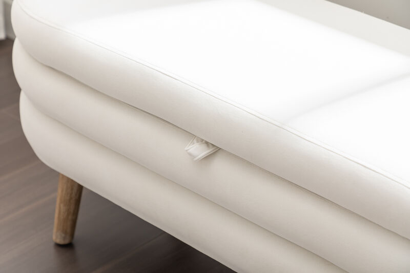Fabric Storage Bench with Wood Legs for Living Room and Bedroom
