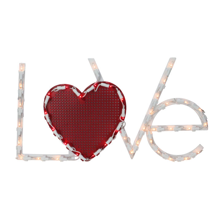 17" Lighted White and Red "LoVe" with Heart Valentine's Day Window Silhouette Decoration