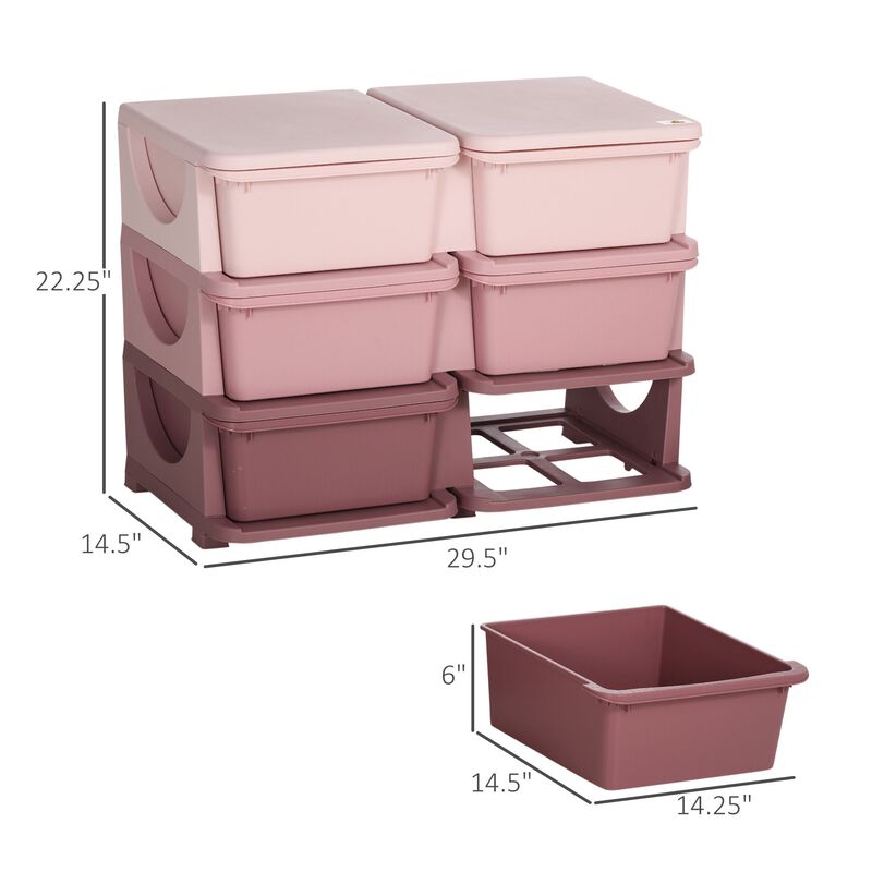 Pink Kids' Organizer: 3-Tier Storage Unit with 6 Plastic Drawers