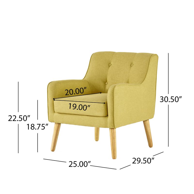 Tilo Accent Armchair, Modern Yellow Fabric, Splayed Birch Wood Legs - Benzara