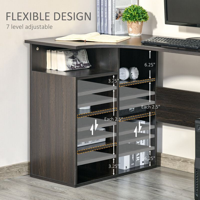 Black Wood Home Office: L-Shaped Corner Desk with Storage Shelf