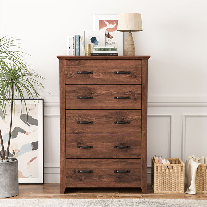 Storage Dresser with 5 Pull-Out Drawers for Bedroom or Living Room Organization