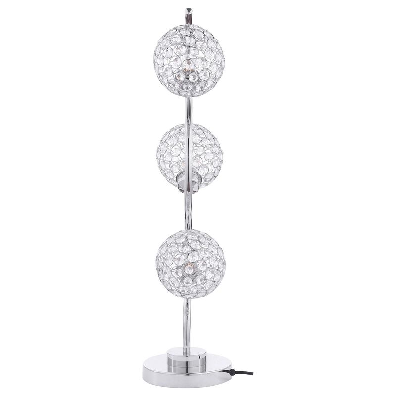 Berly Table Lamp with Crystal Balls and Touch Button, Silver Metal - Benzara
