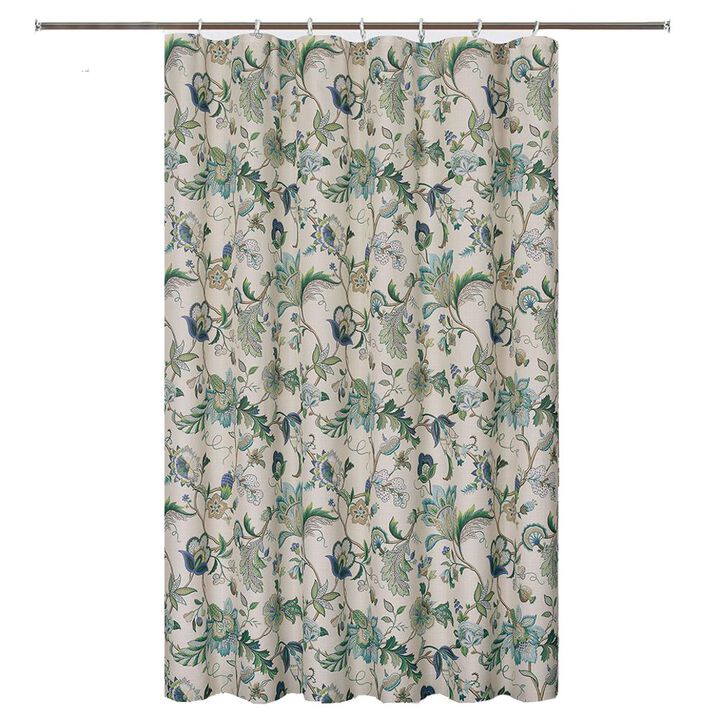 Ellis Curtain Brissac Classic Floral Design Button Holes Shower Curtain 70" x 72" Blue