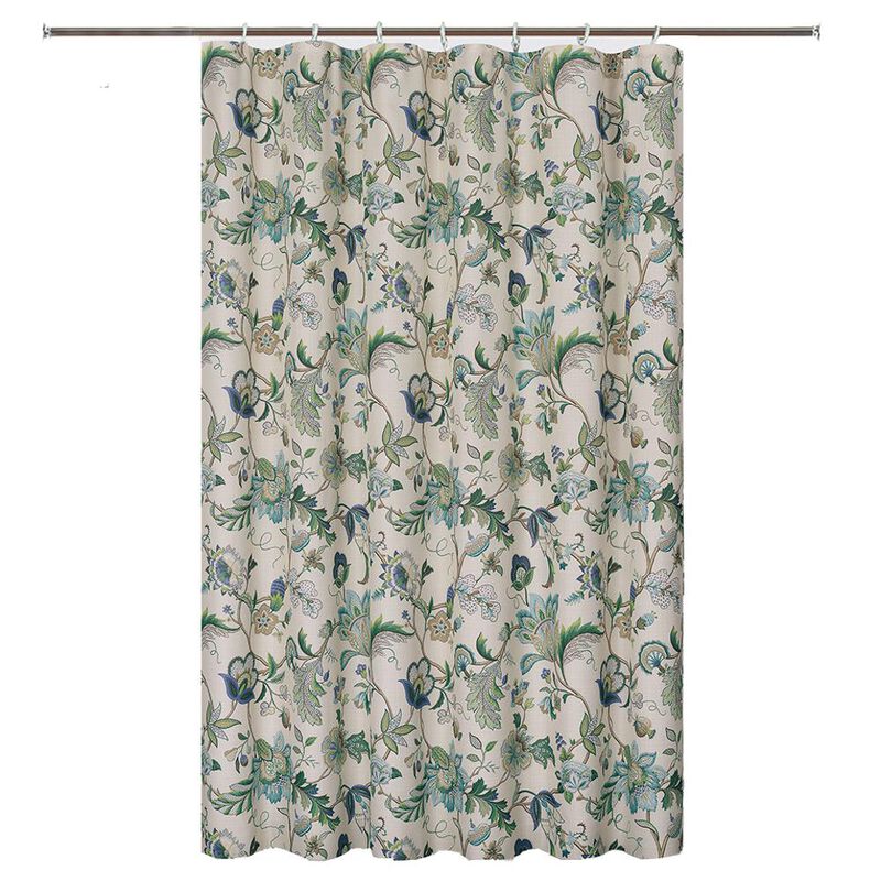 Ellis Curtain Brissac Classic Floral Design Button Holes Shower Curtain 70" x 72" Blue