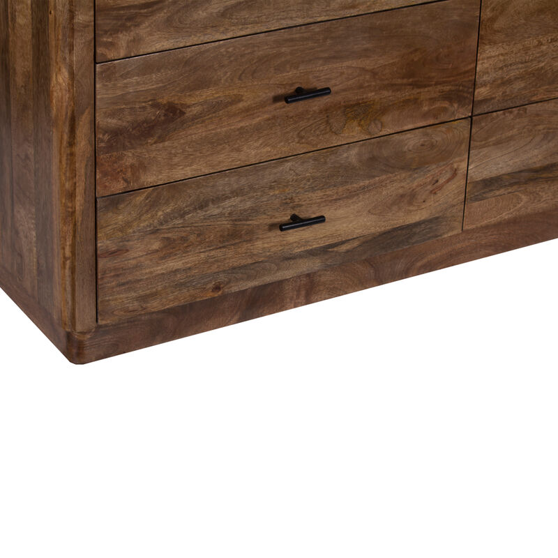Tao Dresser with 6 Drawers, 60 Inch Wide, Handcrafted Walnut Brown Mango Wood