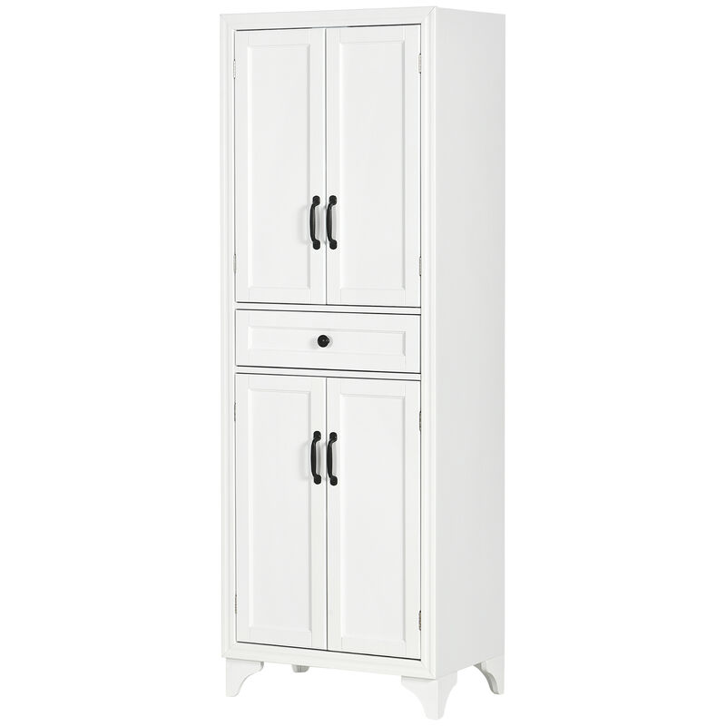 HOMCOM 67" 4-Door Kitchen Pantry with Drawer and Adjustable Shelves White