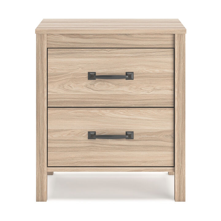 Bette Nightstand, 2 Drawers, Light Oak Brown Wood Finish, 24 Inch - Benzara