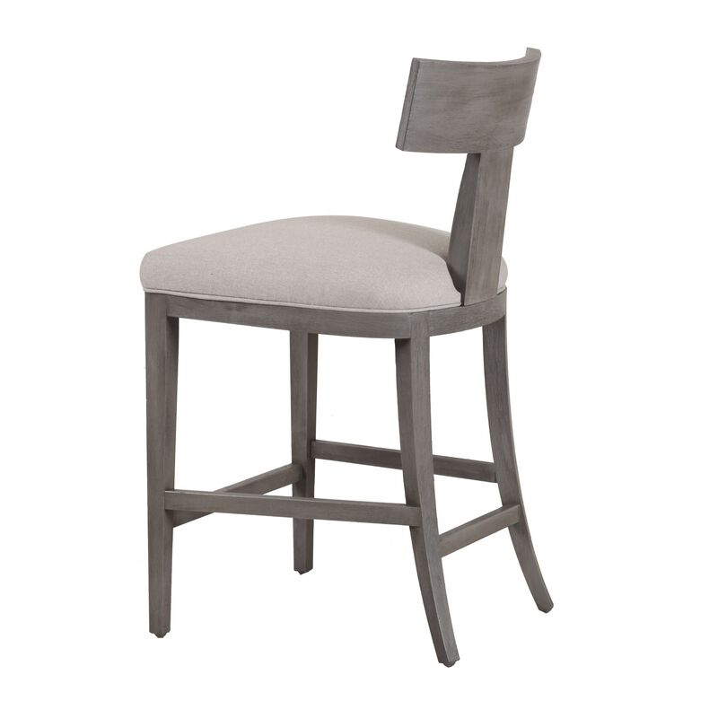 Cid Sten 27 Inch Counter Height Chair, T Shape Back, Soft Beige Linen, Gray - Benzara