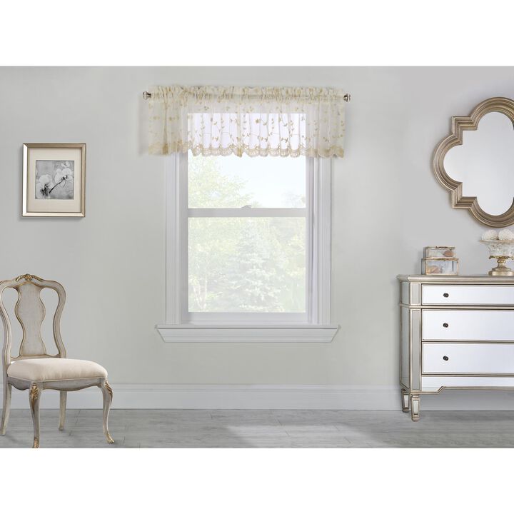 Commonwealth Habitat Grandeur Deep Scalloped Embroidery Pole Top Window Valance - 52x17" - White