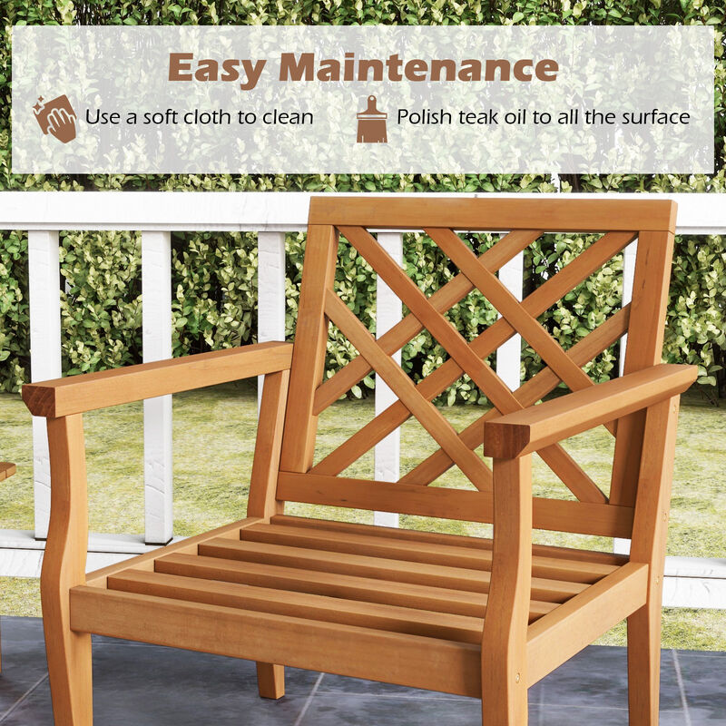 Teak Wood Slatted Patio Chair Armchair with Cozy Backrest and Armrests