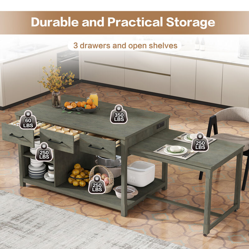Merax Retro Extendable Kitchen Island with Storage