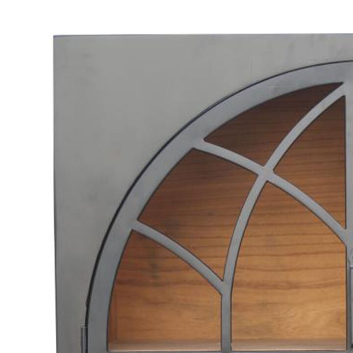 Veria Small China Cabinet, 2 Door Arch Frame, Matte Black 42 Inch - Benzara